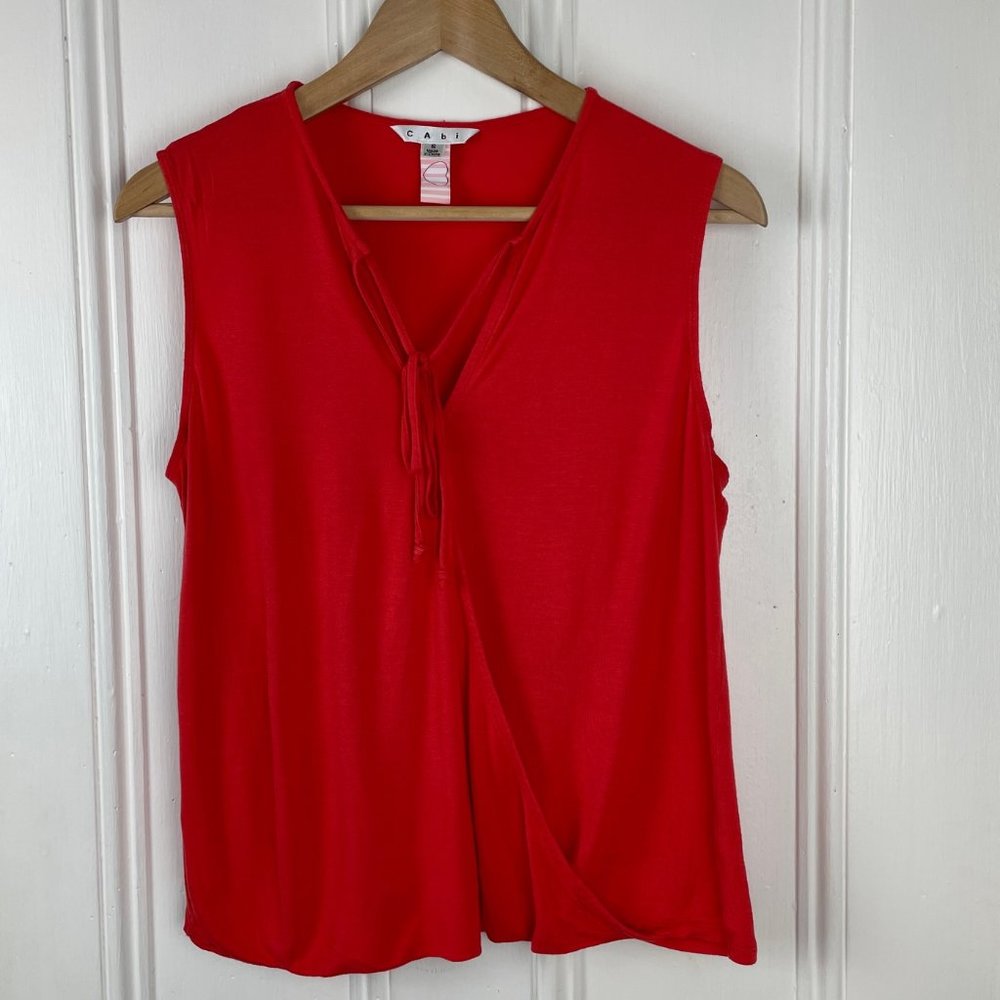 Cabi Red Keyhole Faux Wrap Sleeveless Top